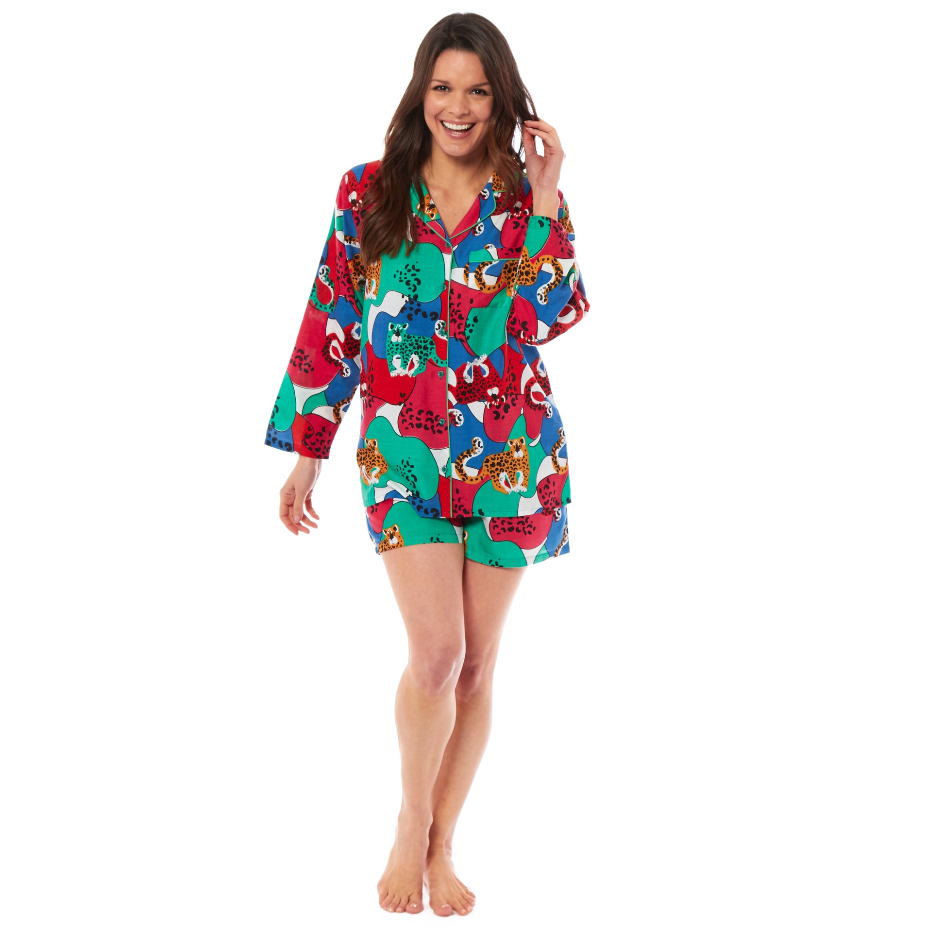 Women's Luxurious Jaguar Jungle Leopard Pyjama Set Button Up Short Loungewear Sleepwear Soft Breathable Comfortable Stylish PJs Sizes S M L XL by Daisy Dreamer. Buy now for £13.00.