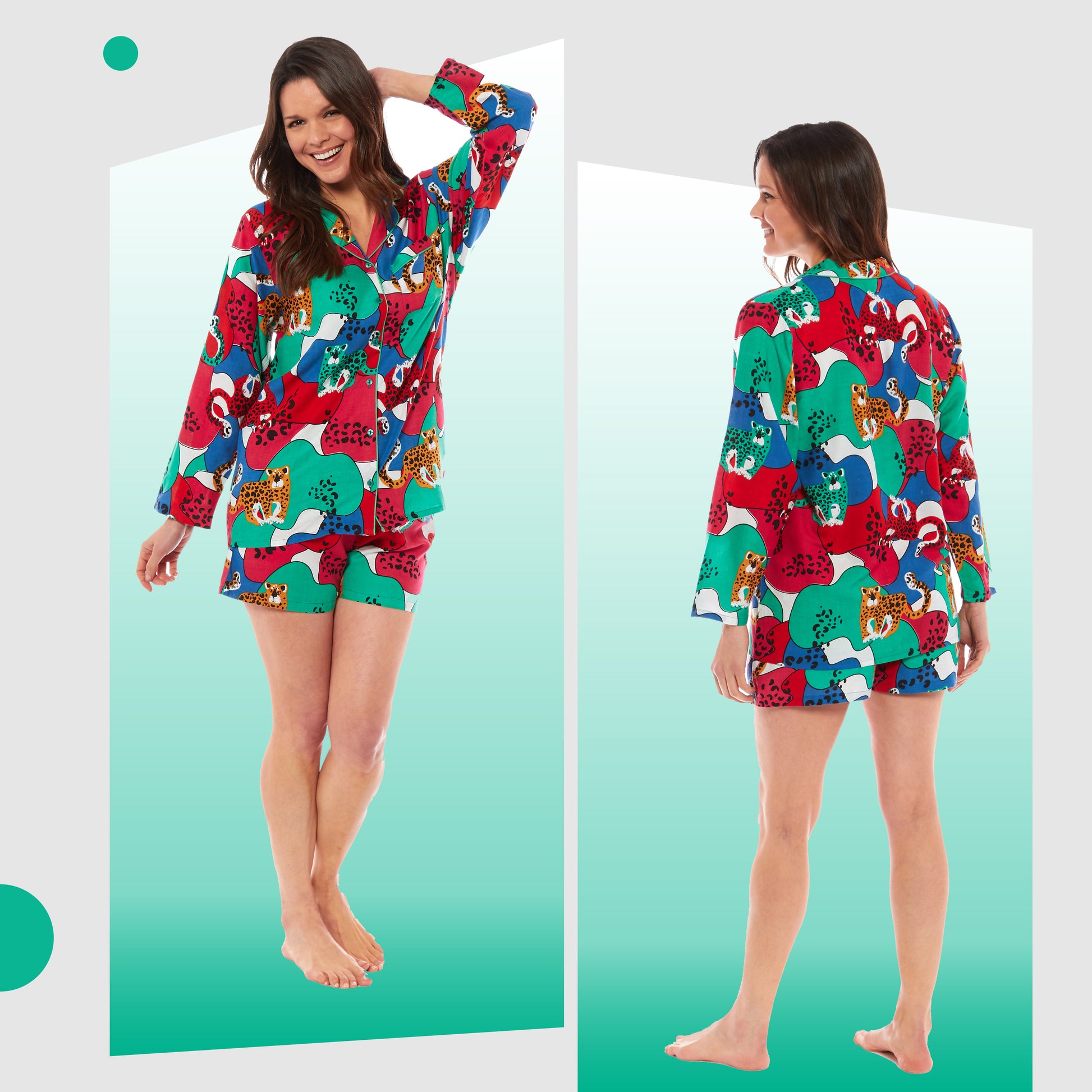 Women's Luxurious Jaguar Jungle Leopard Pyjama Set Button Up Short Loungewear Sleepwear Soft Breathable Comfortable Stylish PJs Sizes S M L XL by Daisy Dreamer. Buy now for £13.00.