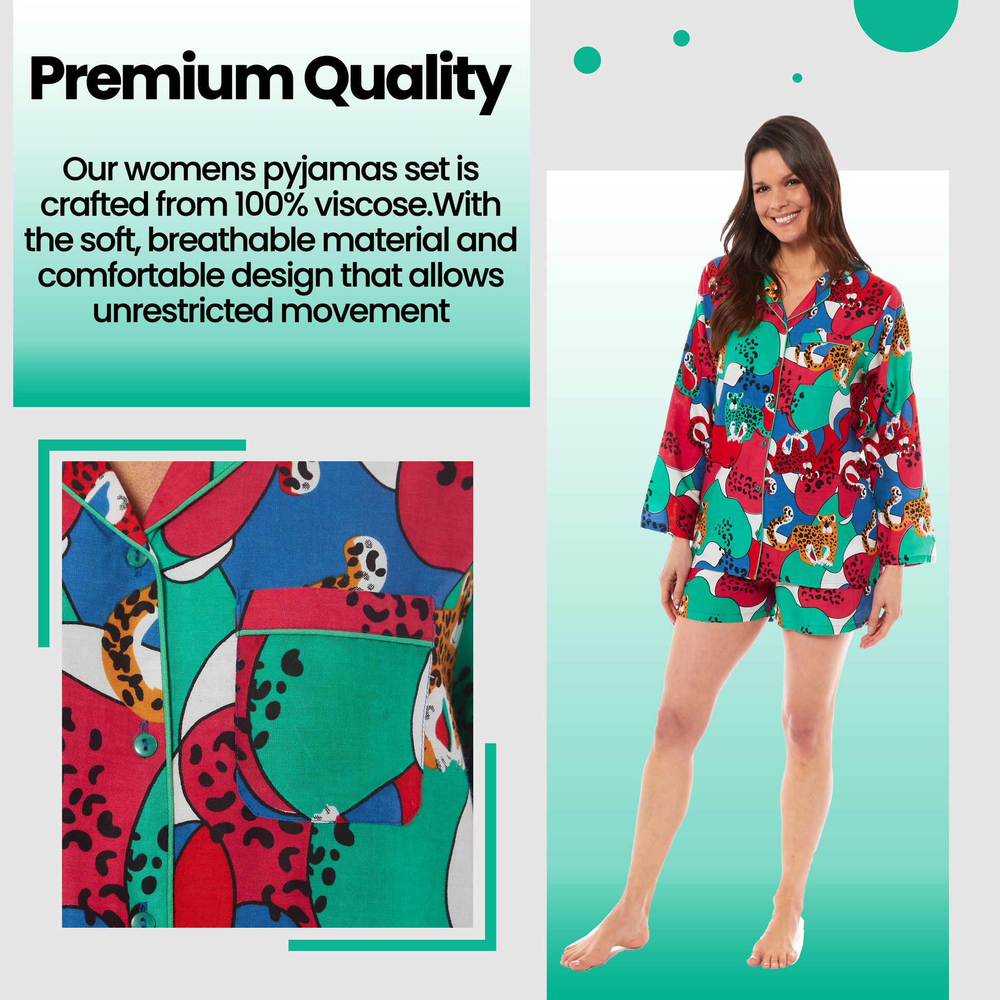Women's Luxurious Jaguar Jungle Leopard Pyjama Set Button Up Short Loungewear Sleepwear Soft Breathable Comfortable Stylish PJs Sizes S M L XL by Daisy Dreamer. Buy now for £13.00.