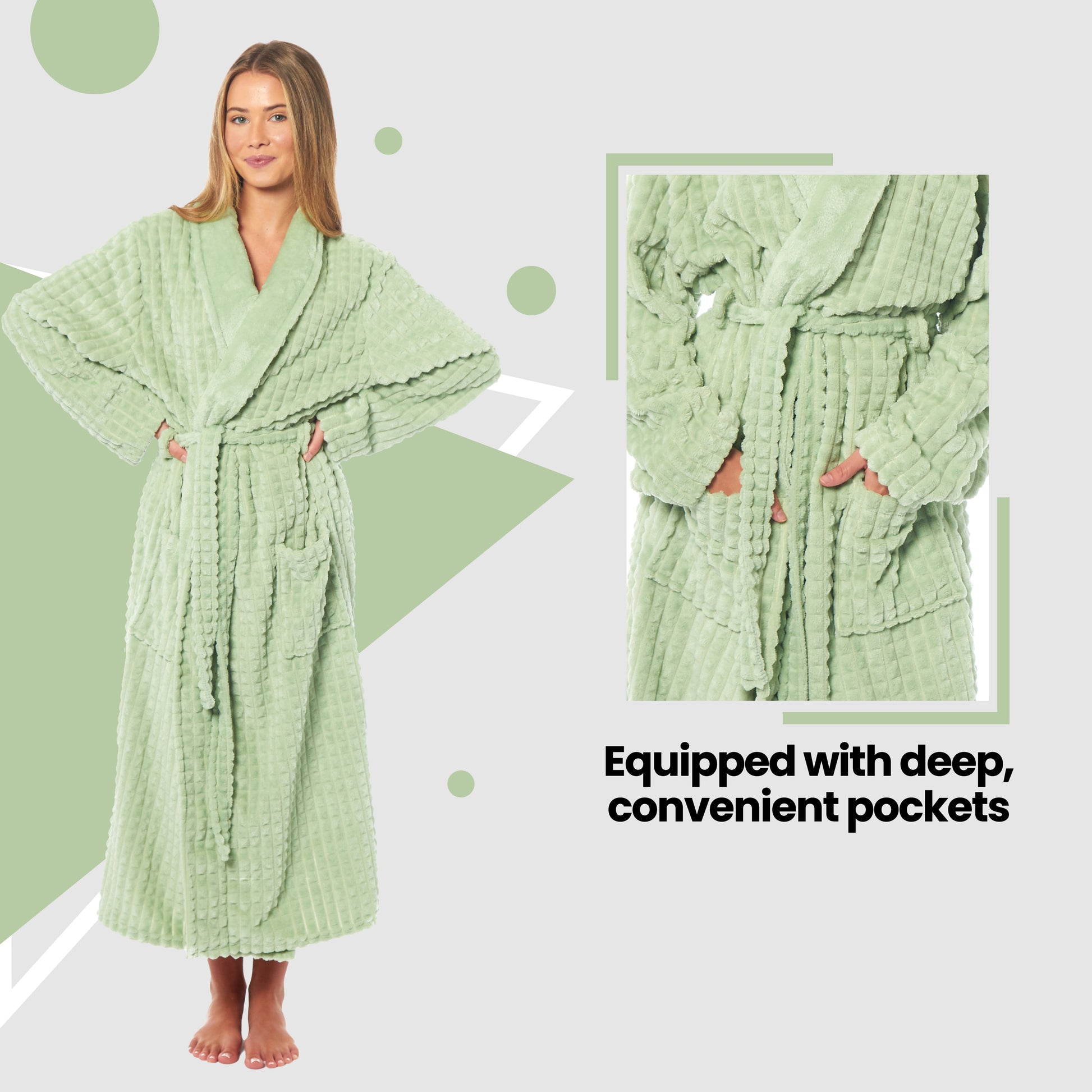 Women's Luxury Waffle Fleece Robe Soft Warm Long Dressing Gown with Belt and Pockets Loungewear by Daisy Dreamer. Buy now for £15.00.