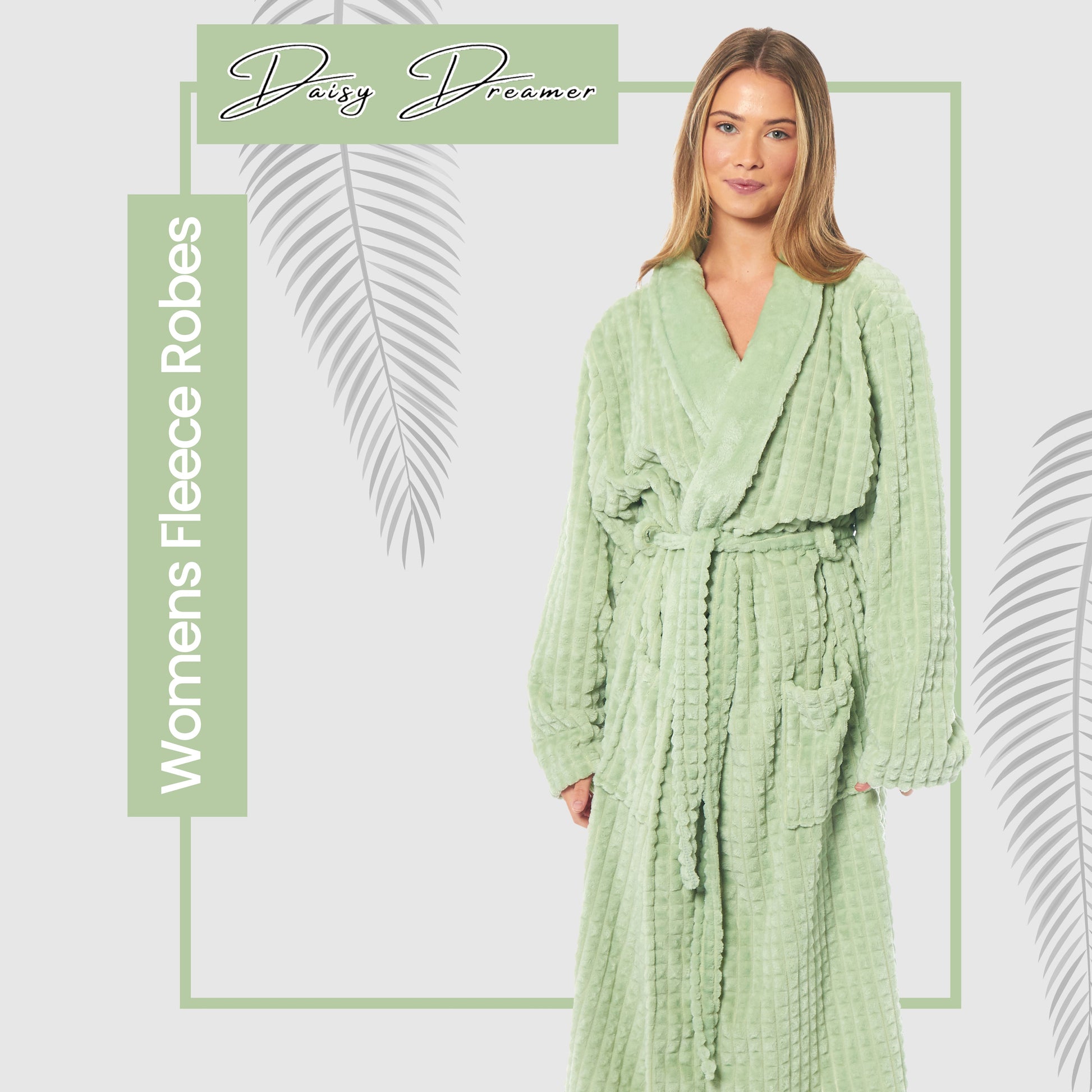 Women's Luxury Waffle Fleece Robe Soft Warm Long Dressing Gown with Belt and Pockets Loungewear by Daisy Dreamer. Buy now for £15.00.