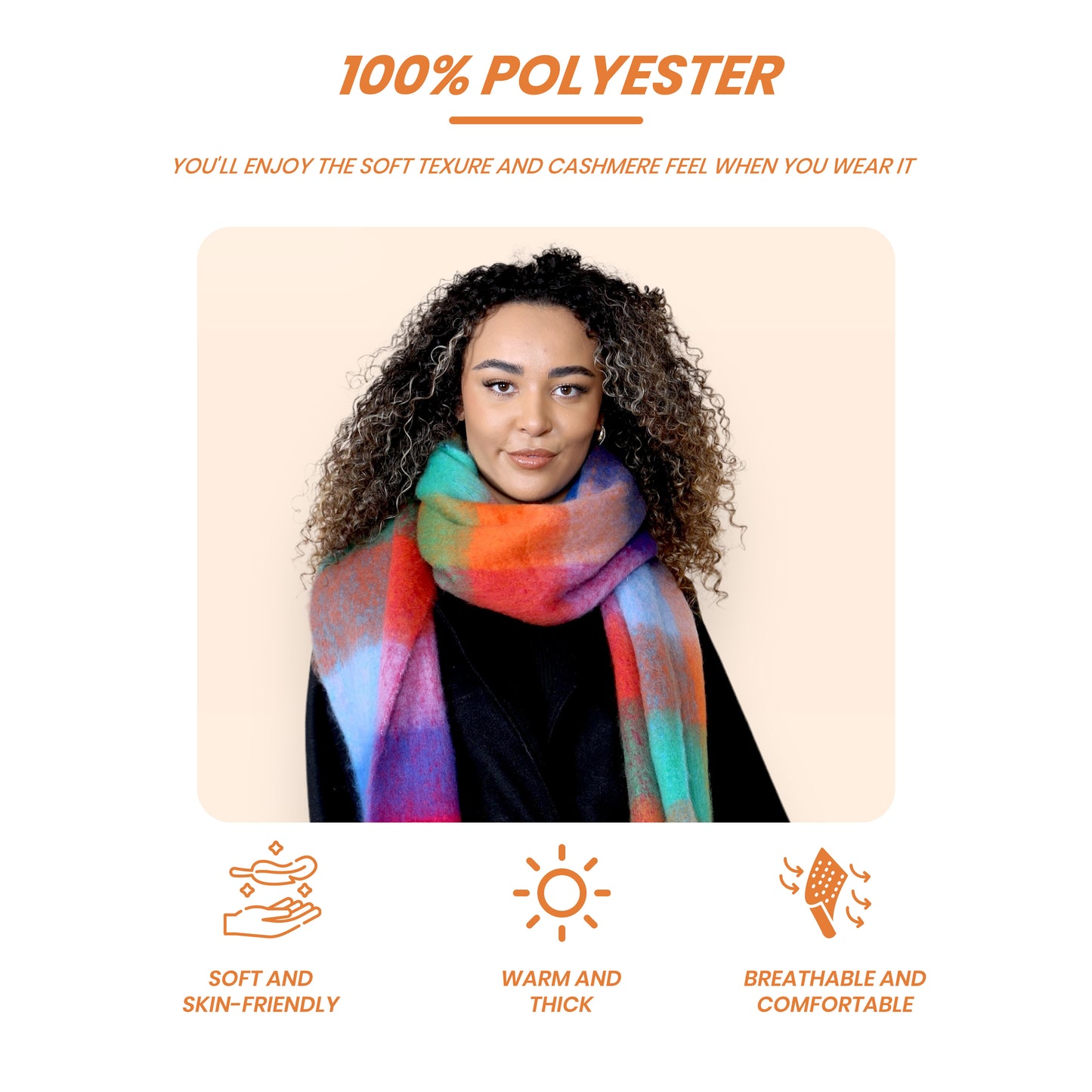 Women’s Orange Blue Chunky Knit Bright Plaid Blanket Scarf Long Winter Wrap Warm Check Shawl with Tassels Gift for Ladies by Daisy Dreamer. Buy now for £10.00.
