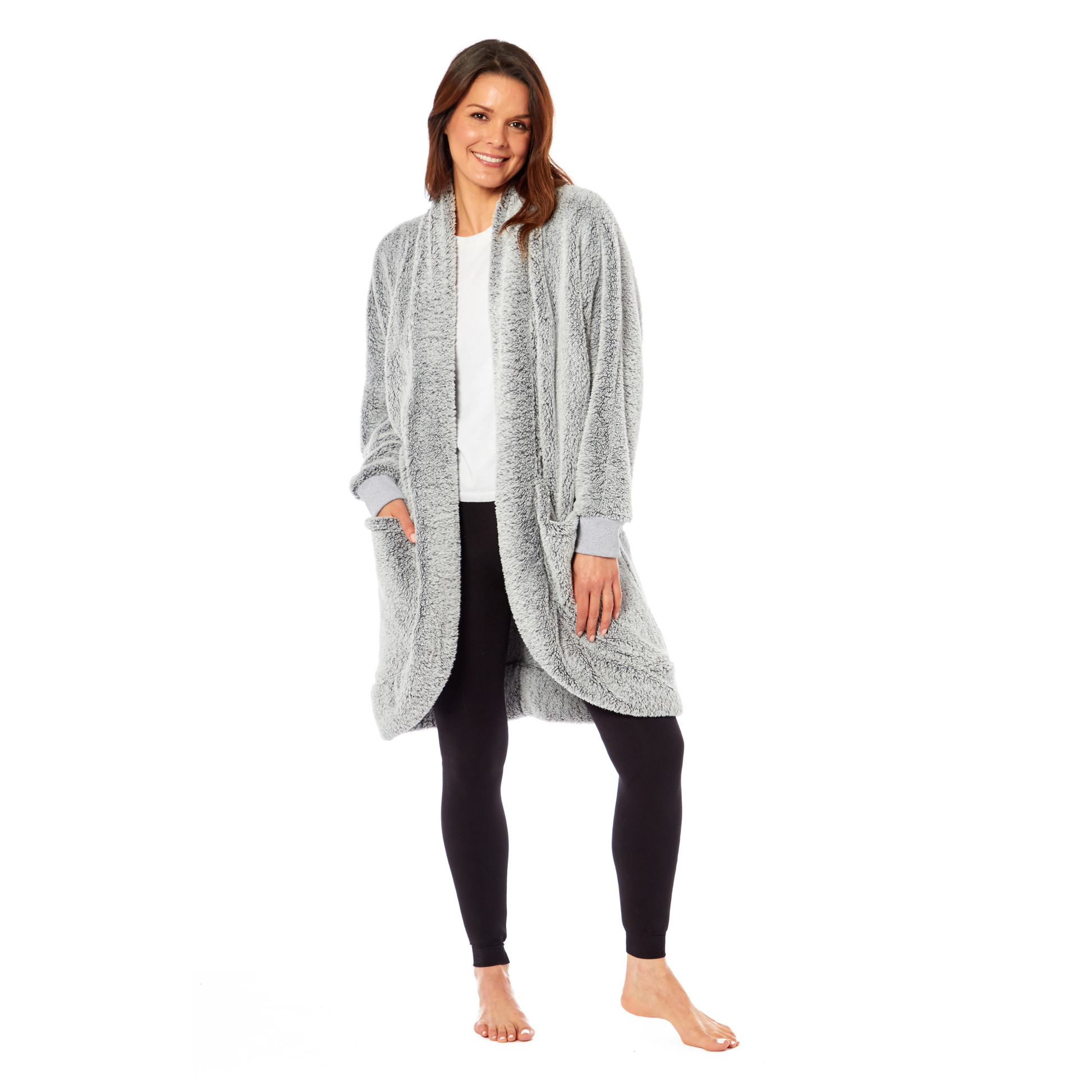 Women's Shimmer Grey Soft Touch Cardi Gown Luxury House Coat Elegant Loungewear Cozy Fit Robe Versatile Stylish Homewear by Daisy Dreamer. Buy now for £18.00.