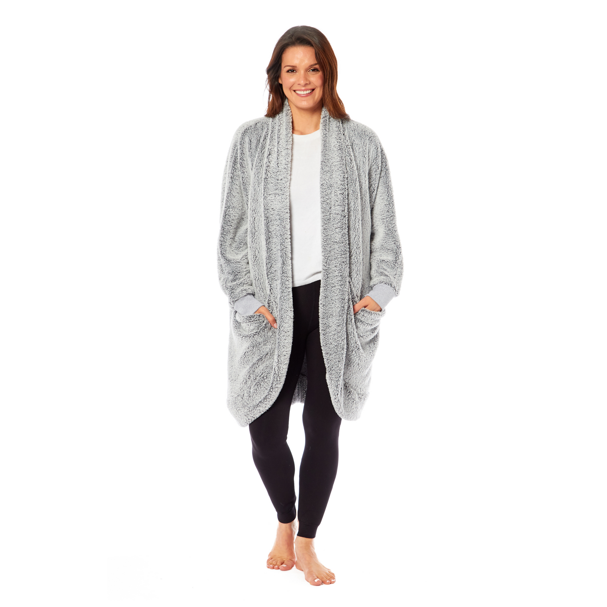 Women's Shimmer Grey Soft Touch Cardi Gown Luxury House Coat Elegant Loungewear Cozy Fit Robe Versatile Stylish Homewear by Daisy Dreamer. Buy now for £18.00.
