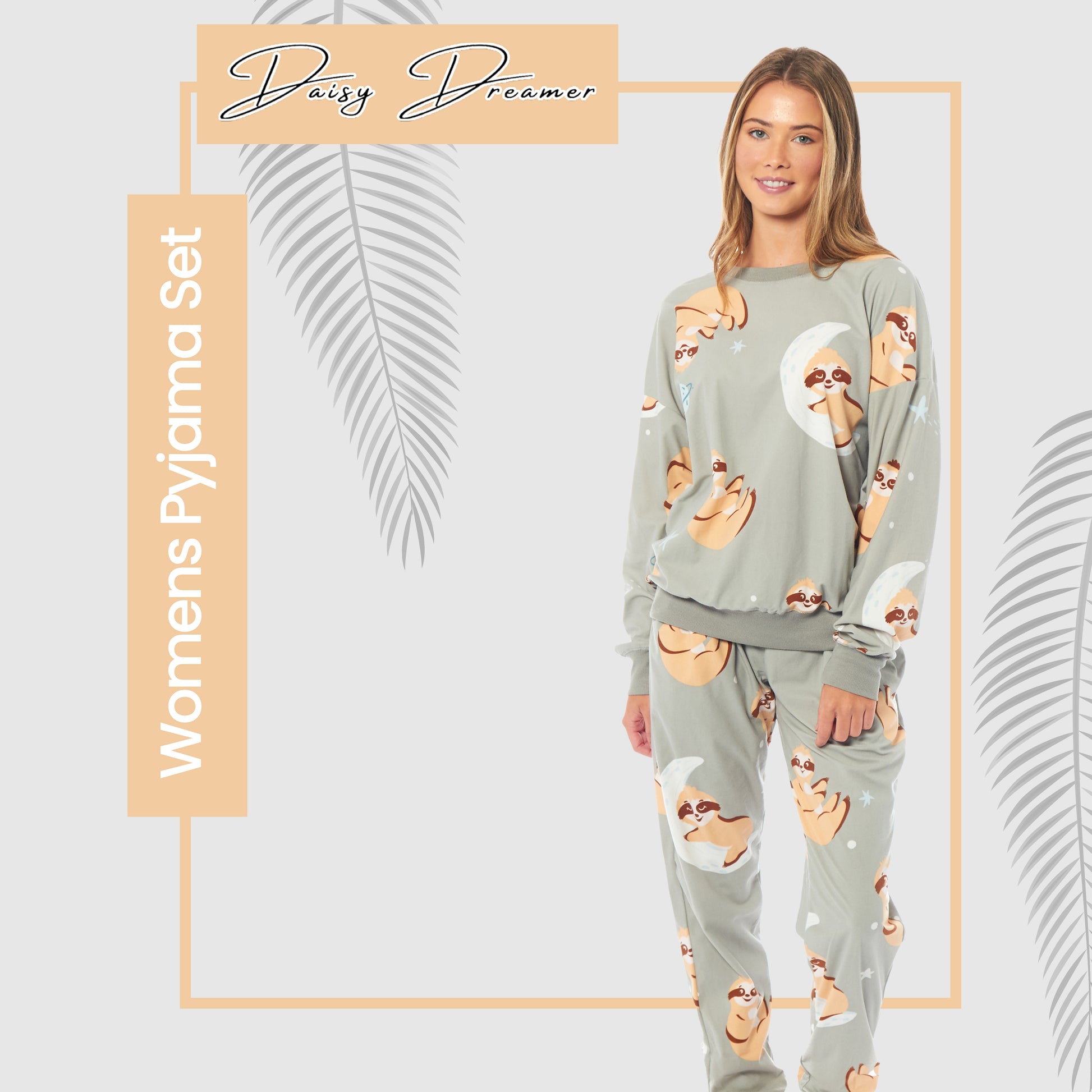 Women's Sloth Soft Fleece Pyjama Set Long Sleeve Animal Print Warm PJs Loungewear Sleepwear for Ladies by Daisy Dreamer. Buy now for £14.00.