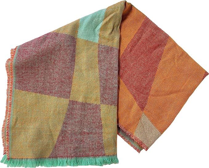 Women's Soft Woven Winter Scarves Lightweight Cozy Acrylic Wraps in Vibrant Orange Yellow Multi and Purple Red Multi by Sock Stack. Buy now for £7.00.
