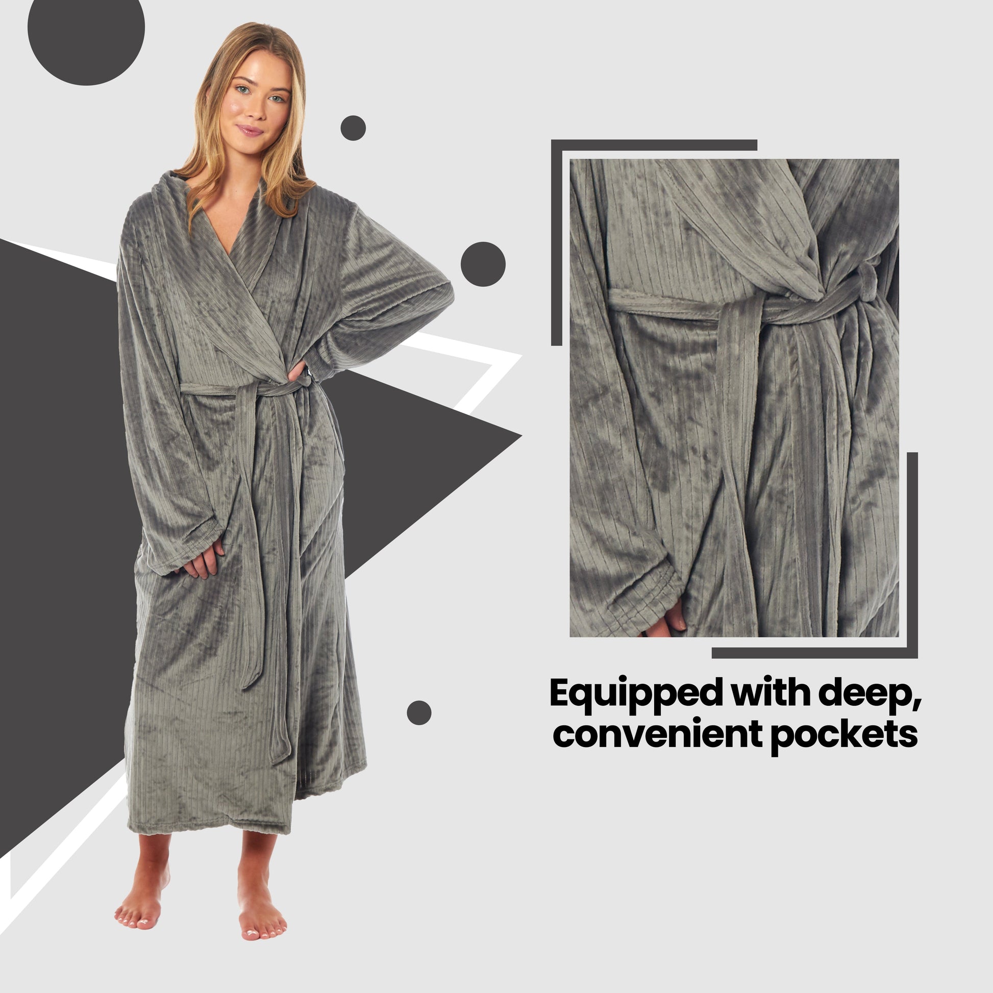 Women's Stripe Jacquard Soft Warm Long Dressing Gown with Belt and Pockets Cosy Shawl Collar Loungewear Robe By Daisy Dreamer. Buy now for £15.00.