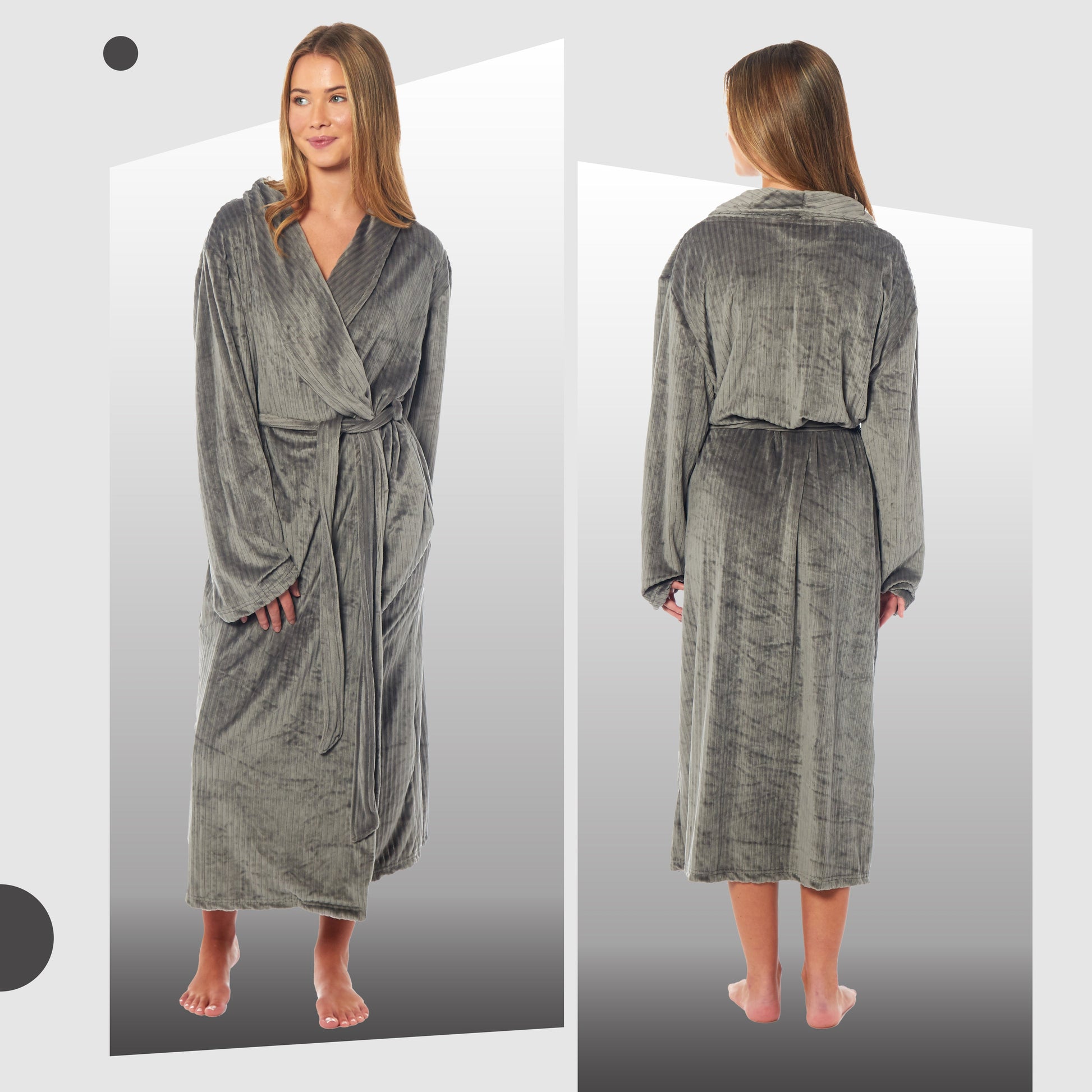 Women's Stripe Jacquard Soft Warm Long Dressing Gown with Belt and Pockets Cosy Shawl Collar Loungewear Robe By Daisy Dreamer. Buy now for £15.00.