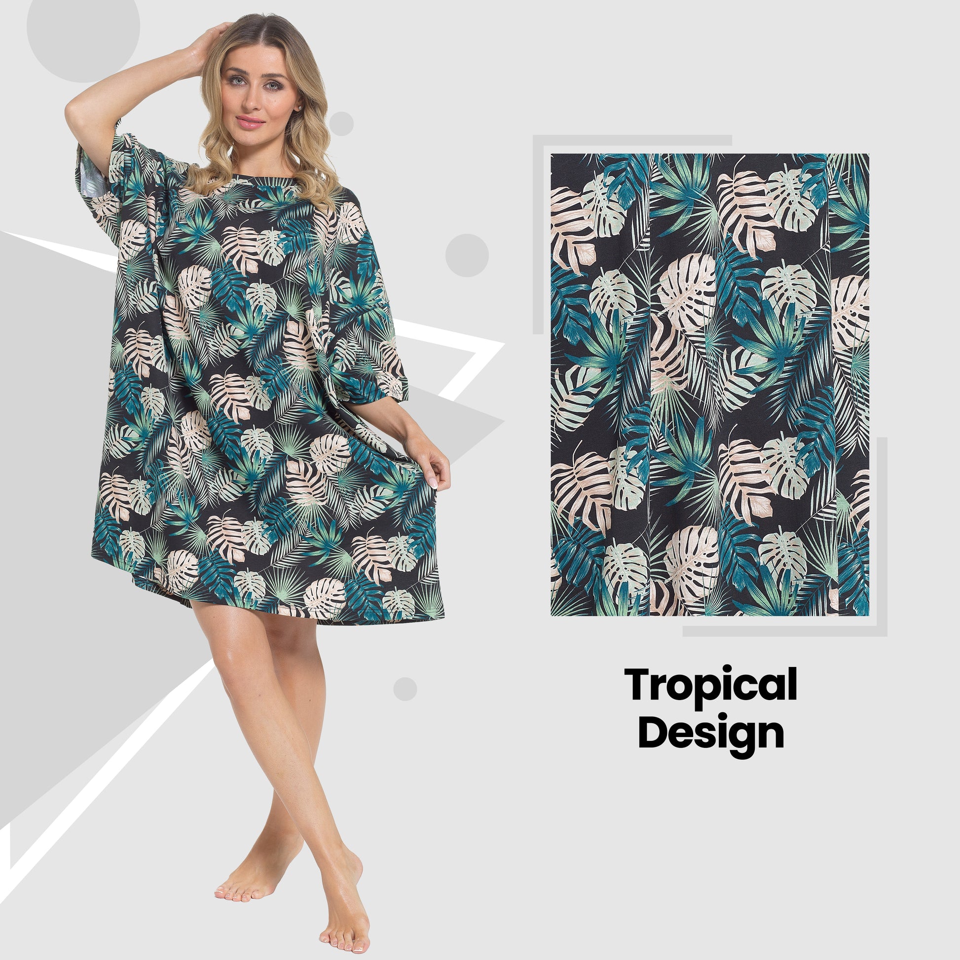 Women's Tropical Baggy Nighty Dress Oversized T-Shirt Nighties 100% Cotton Short Sleeved Nightshirt for Ladies by Daisy Dreamer. Buy now for £12.00.