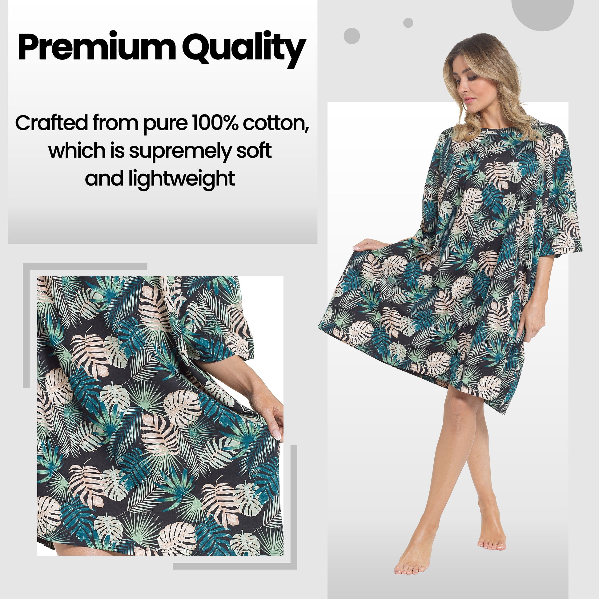 Women's Tropical Baggy Nighty Dress Oversized T-Shirt Nighties 100% Cotton Short Sleeved Nightshirt for Ladies by Daisy Dreamer. Buy now for £12.00.