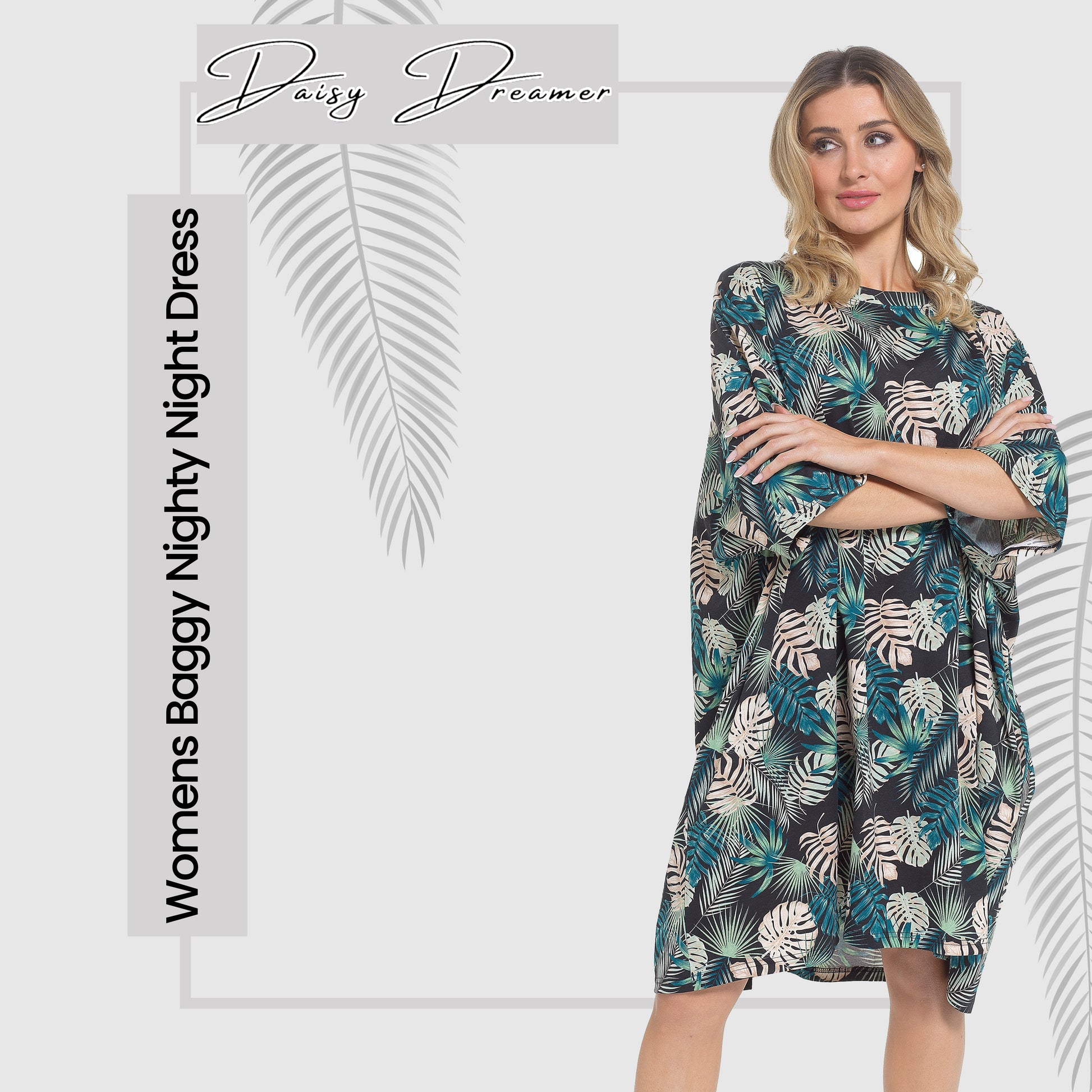 Women's Tropical Baggy Nighty Dress Oversized T-Shirt Nighties 100% Cotton Short Sleeved Nightshirt for Ladies by Daisy Dreamer. Buy now for £12.00.