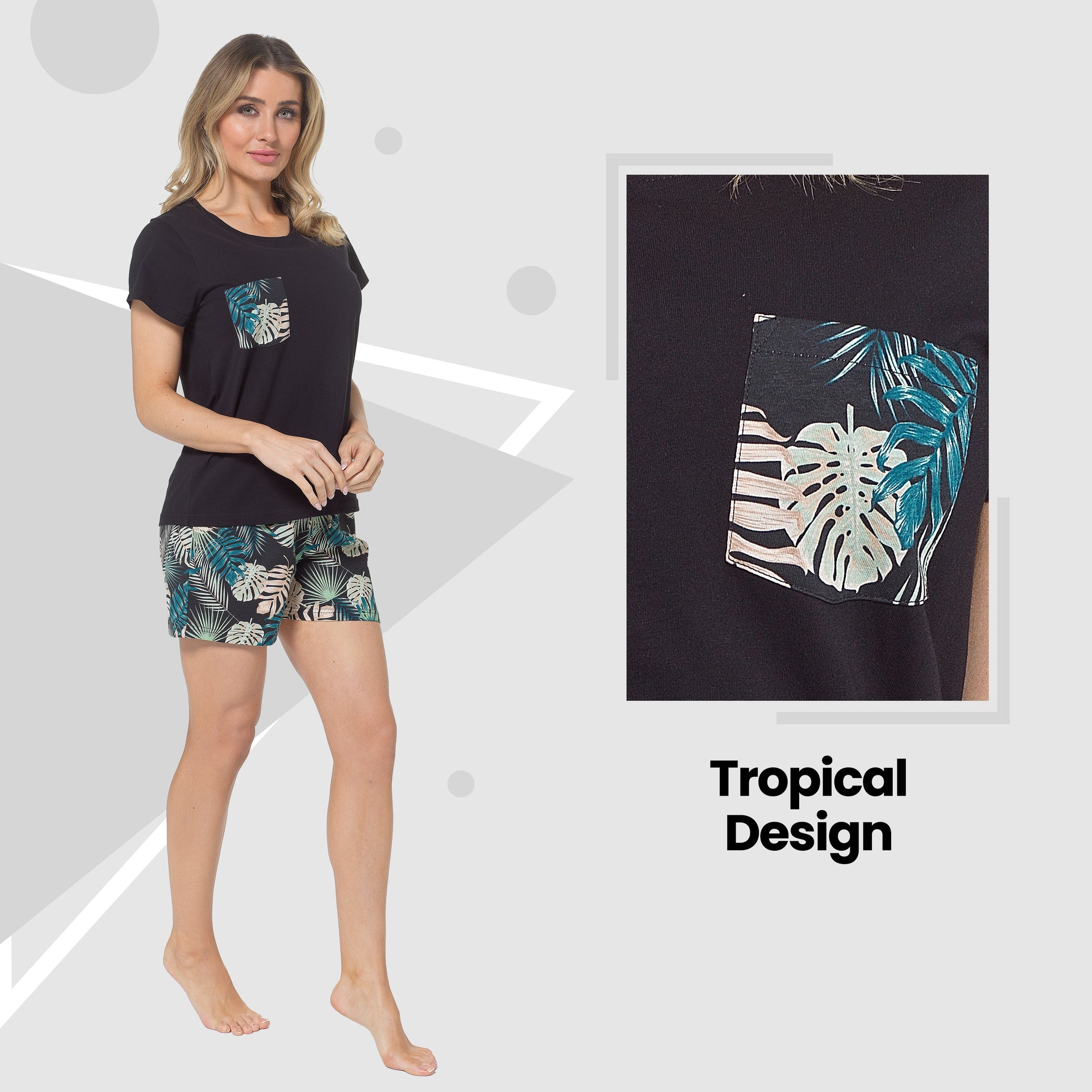 Women's Tropical Pyjama Set T-Shirt & Shorts PJs Soft Cotton Loungewear Summer Holiday Sleepwear by Daisy Dreamer. Buy now for £12.00.