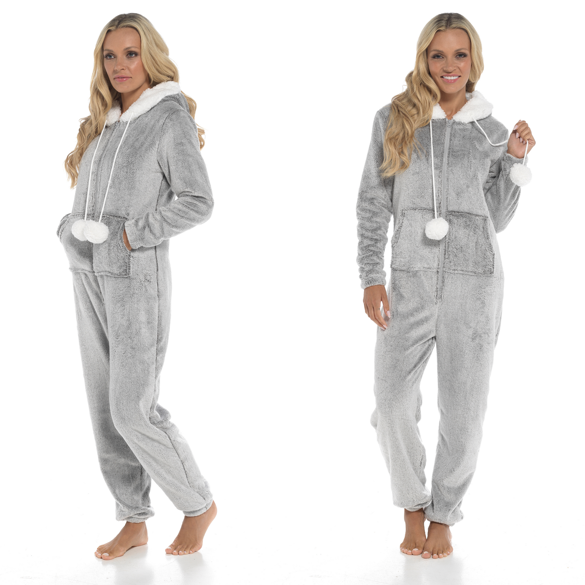 Women's Ultra-Soft Shimmer Fleece Hooded Onesie Pajama with Zip-Up Pockets and Cute Pompoms Warm Nightwear Ideal for Winter Comfort Daisy Dreamer. Buy now for £25.00.