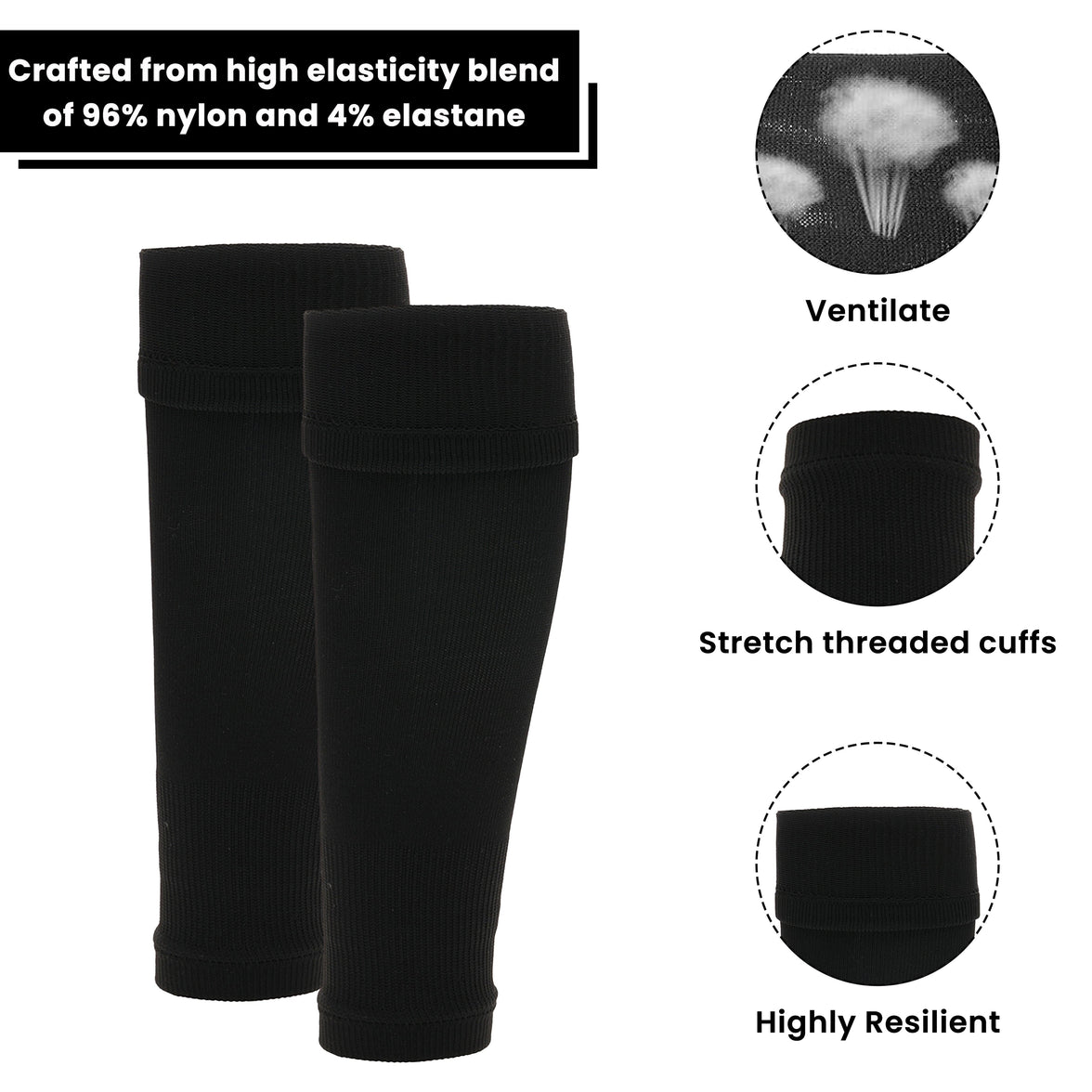 Adults Black Football Leg Sleeve Socks Compression Support Fits Over Shin Pads Breathable & Secure for Training Running by Sock Stack BLACK Socks