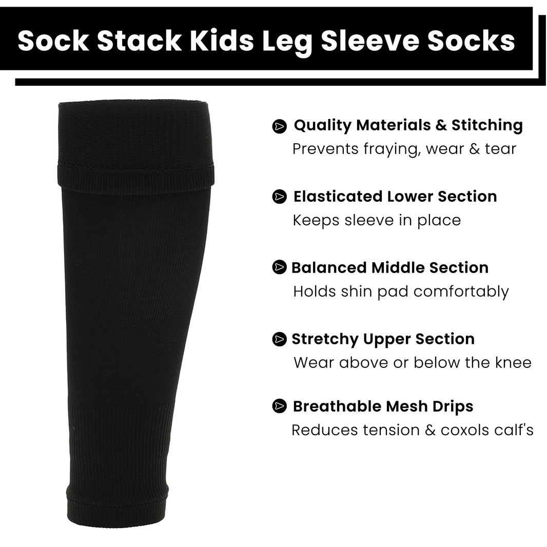 Adults Black Football Leg Sleeve Socks Compression Support Fits Over Shin Pads Breathable & Secure for Training Running by Sock Stack BLACK Socks