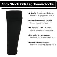 Adults Black Football Leg Sleeve Socks Compression Support Fits Over Shin Pads Breathable & Secure for Training Running by Sock Stack BLACK Socks