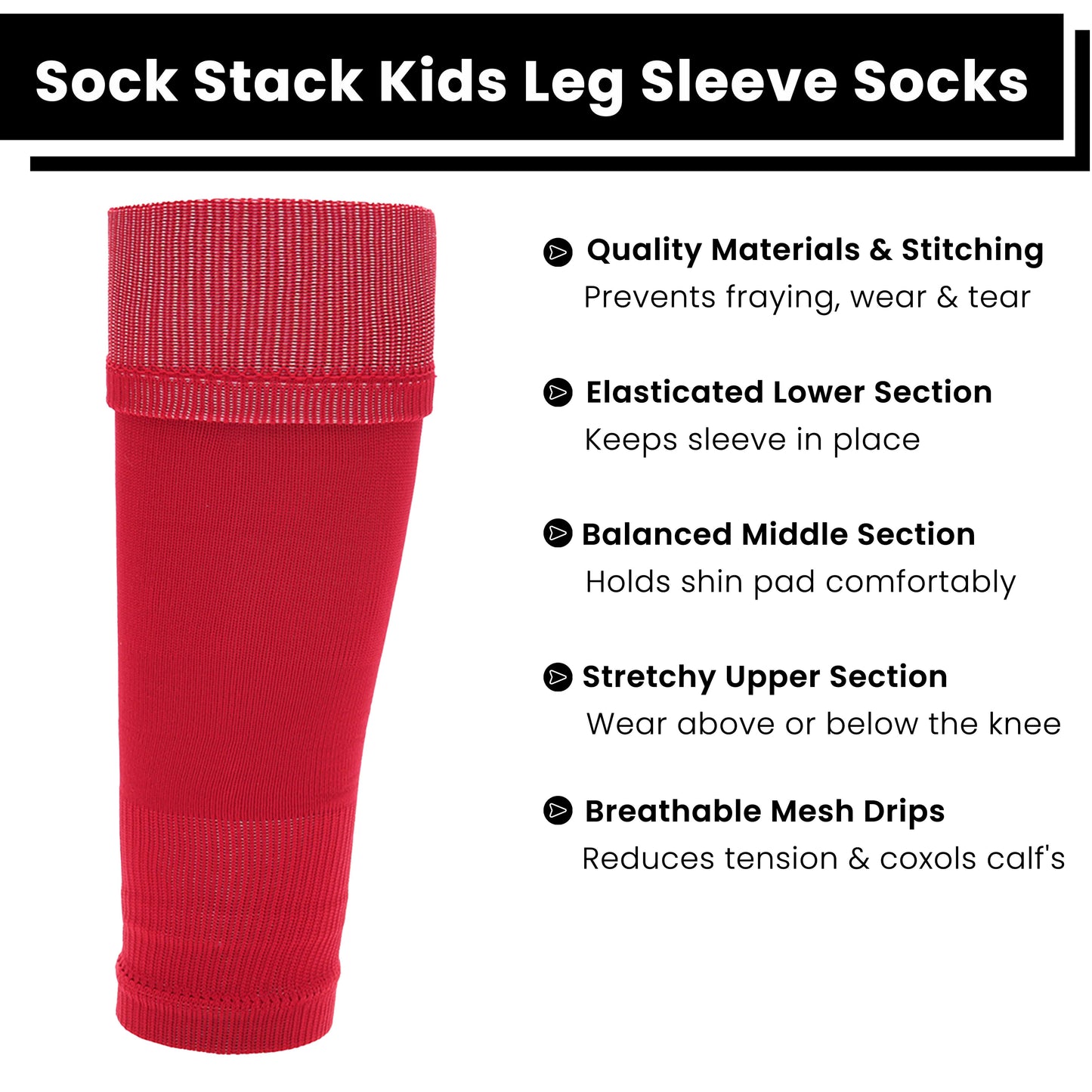 Adults Red Football Leg Sleeve Socks Compression Support Fits Over Shin Pads Breathable & Secure for Training Running by Sock Stack RED Socks