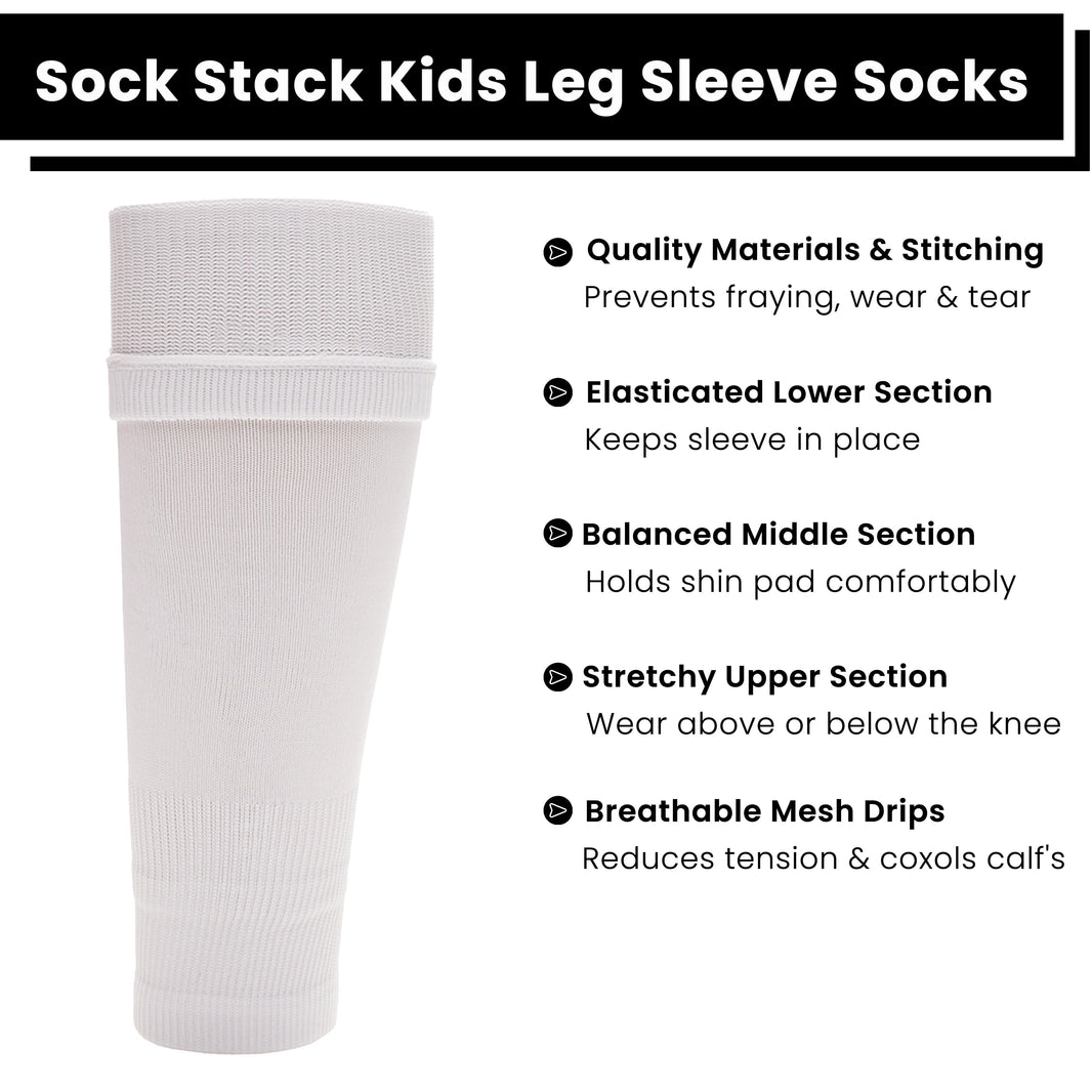 Adults White Football Leg Sleeve Socks Compression Support Fits Over Shin Pads Breathable & Secure for Training Running by Sock Stack WHITE Socks