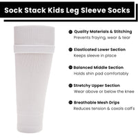 Adults White Football Leg Sleeve Socks Compression Support Fits Over Shin Pads Breathable & Secure for Training Running by Sock Stack WHITE Socks
