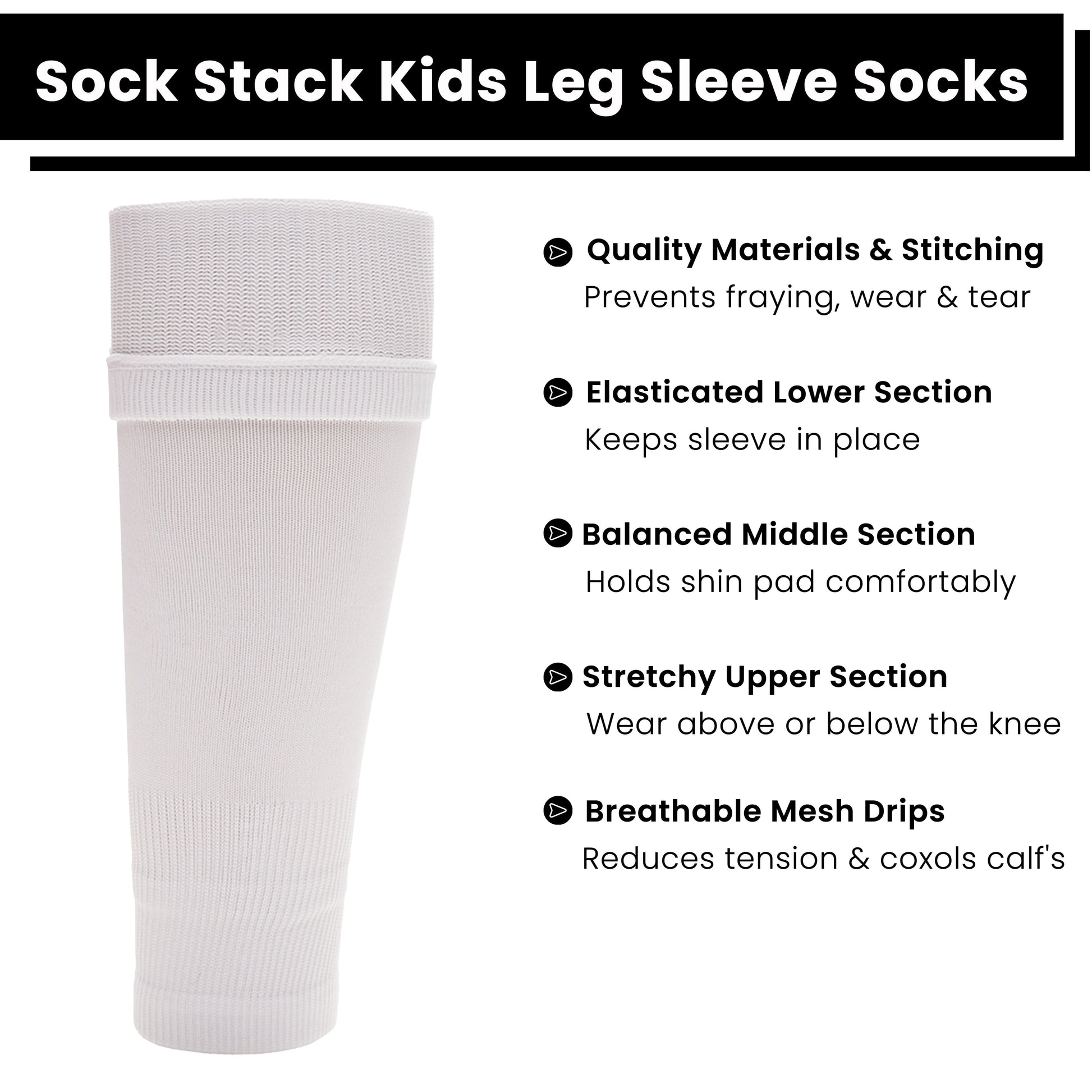 Adults White Football Leg Sleeve Socks Compression Support Fits Over Shin Pads Breathable & Secure for Training Running by Sock Stack WHITE Socks