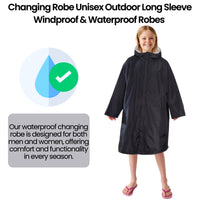 Changing Robe Kids Unisex Hooded Coat Black/Grey Windproof Waterproof Quick Dry for Beach Surfing Swimming by Heatwave Thermalwear 9-13 YEARS / BLACK/GREY Changing Robe