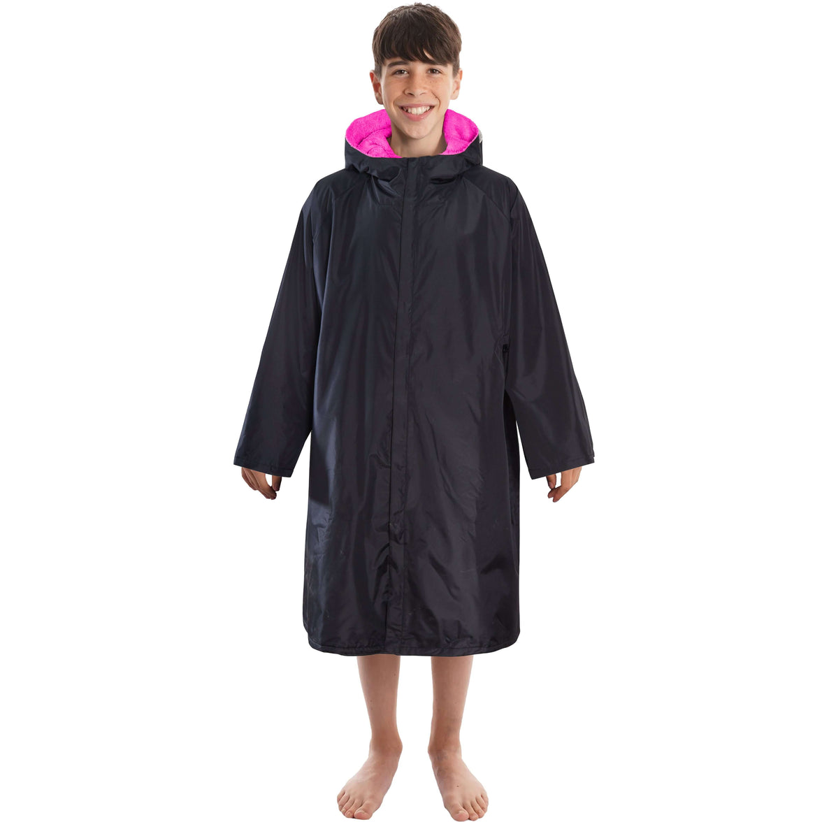 Changing Robe Kids Unisex Hooded Coat Black/Pink Windproof Waterproof Quick Dry for Beach Surfing Swimming by Heatwave Thermalwear 9-13 YEARS / BLACK/PINK Changing Robe
