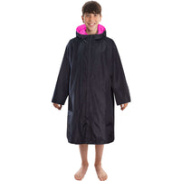 Changing Robe Kids Unisex Hooded Coat Black/Pink Windproof Waterproof Quick Dry for Beach Surfing Swimming by Heatwave Thermalwear 9-13 YEARS / BLACK/PINK Changing Robe