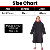 Changing Robe Kids Unisex Hooded Coat Black/Pink Windproof Waterproof Quick Dry for Beach Surfing Swimming by Heatwave Thermalwear 9-13 YEARS / BLACK/PINK Changing Robe