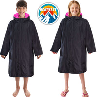 Changing Robe Kids Unisex Hooded Coat Black/Pink Windproof Waterproof Quick Dry for Beach Surfing Swimming by Heatwave Thermalwear 9-13 YEARS / BLACK/PINK Changing Robe