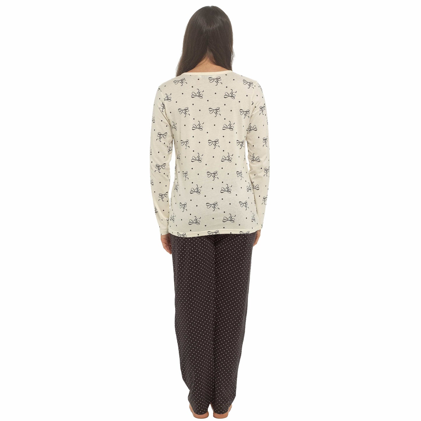Daisy Dreamer Bows Print Pyjama Set 100% Cotton Women's Long Sleeve Top And Elasticated Pants For Sleeping And Lounging Sizes S M L XL Pyjamas
