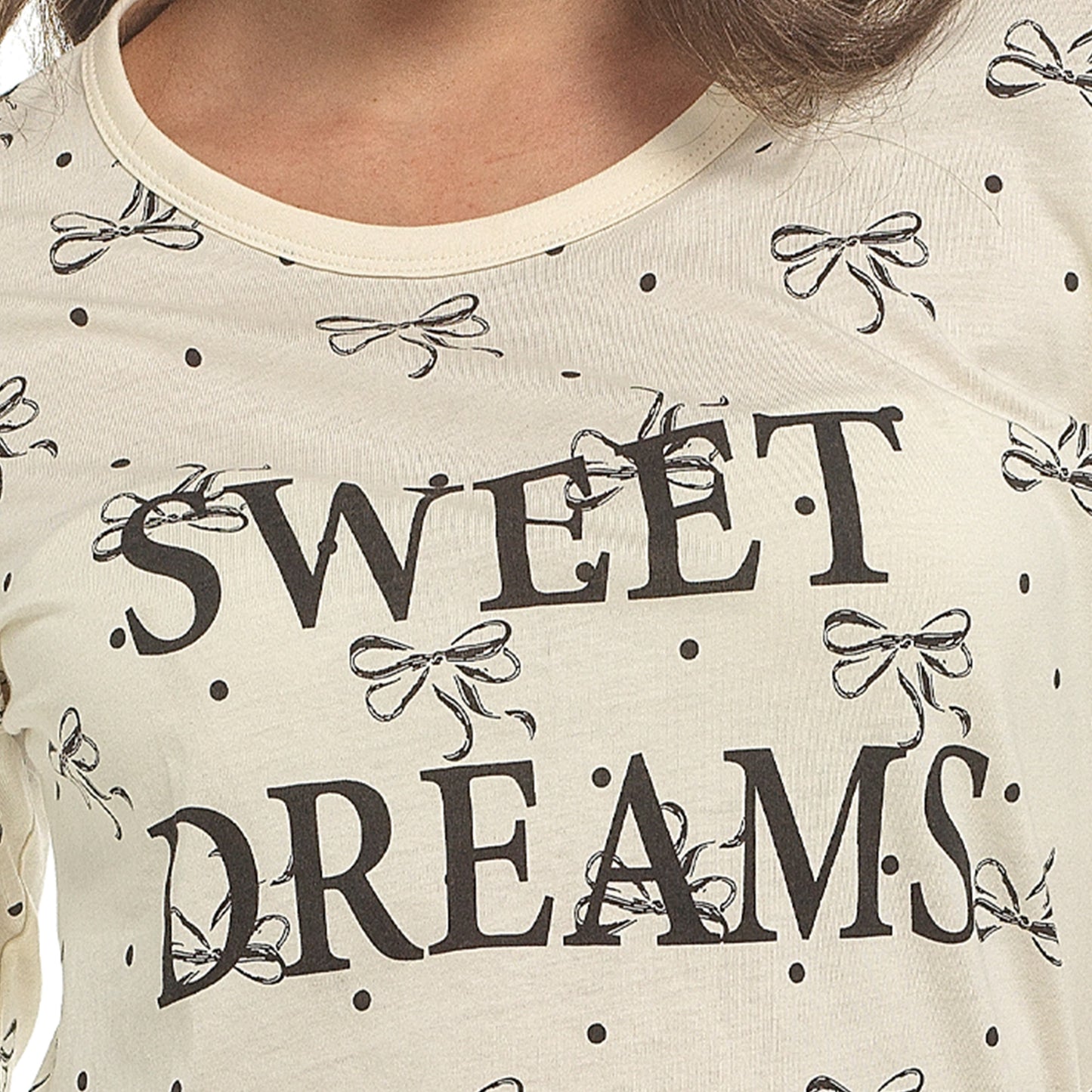 Daisy Dreamer Bows Print Pyjama Set 100% Cotton Women's Long Sleeve Top And Elasticated Pants For Sleeping And Lounging Sizes S M L XL Pyjamas