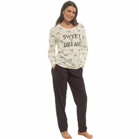 Daisy Dreamer Bows Print Pyjama Set 100% Cotton Women's Long Sleeve Top And Elasticated Pants For Sleeping And Lounging Sizes S M L XL Pyjamas
