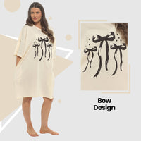 Daisy Dreamer Women Bows Print Nighty Dress Baggy Oversized 100% Cotton Short Sleeved Nightshirt Relaxed Fit Loungewear BOWS Night Dress