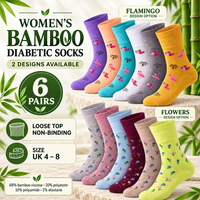 Sock Stack Women's Bamboo Diabetic Socks, 6 pairs, loose non-binding tops, UK sizes 4-8, soft and breathable for comfortable wear.