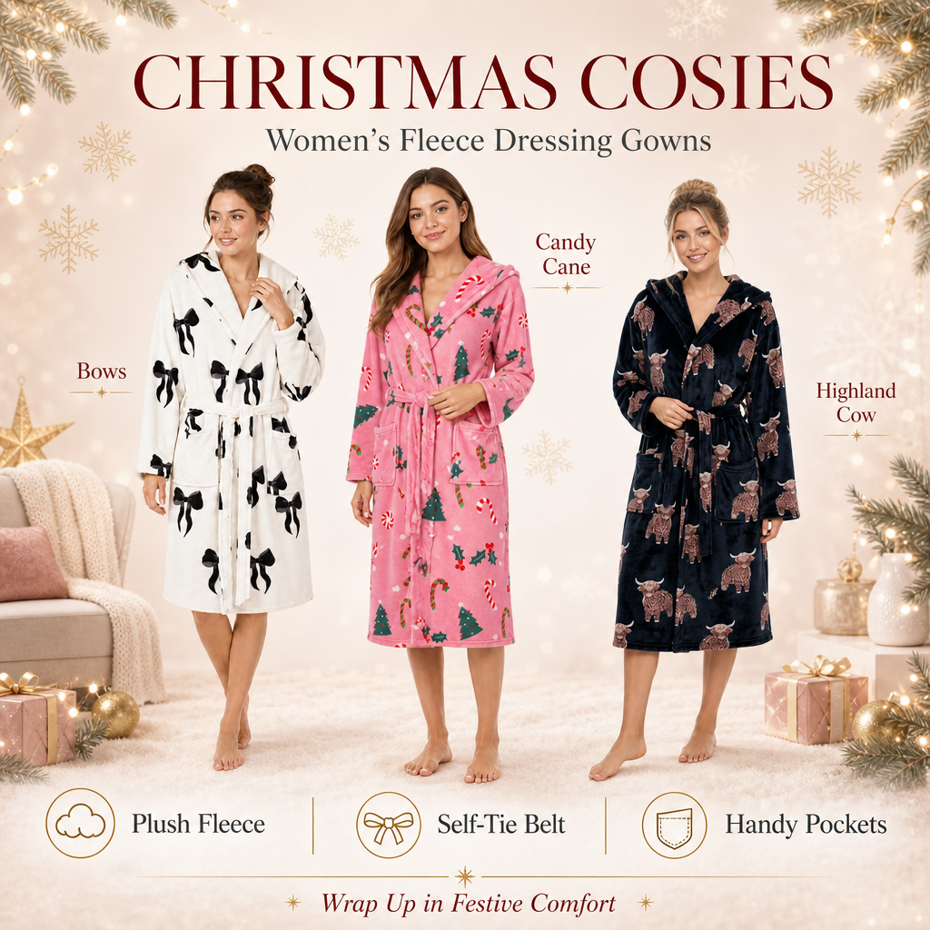 Daisy Dreamer Women's Hooded Fleece Dressing Gown Super Soft Warm Cosy Bathrobe One Size UK Ladies Robe