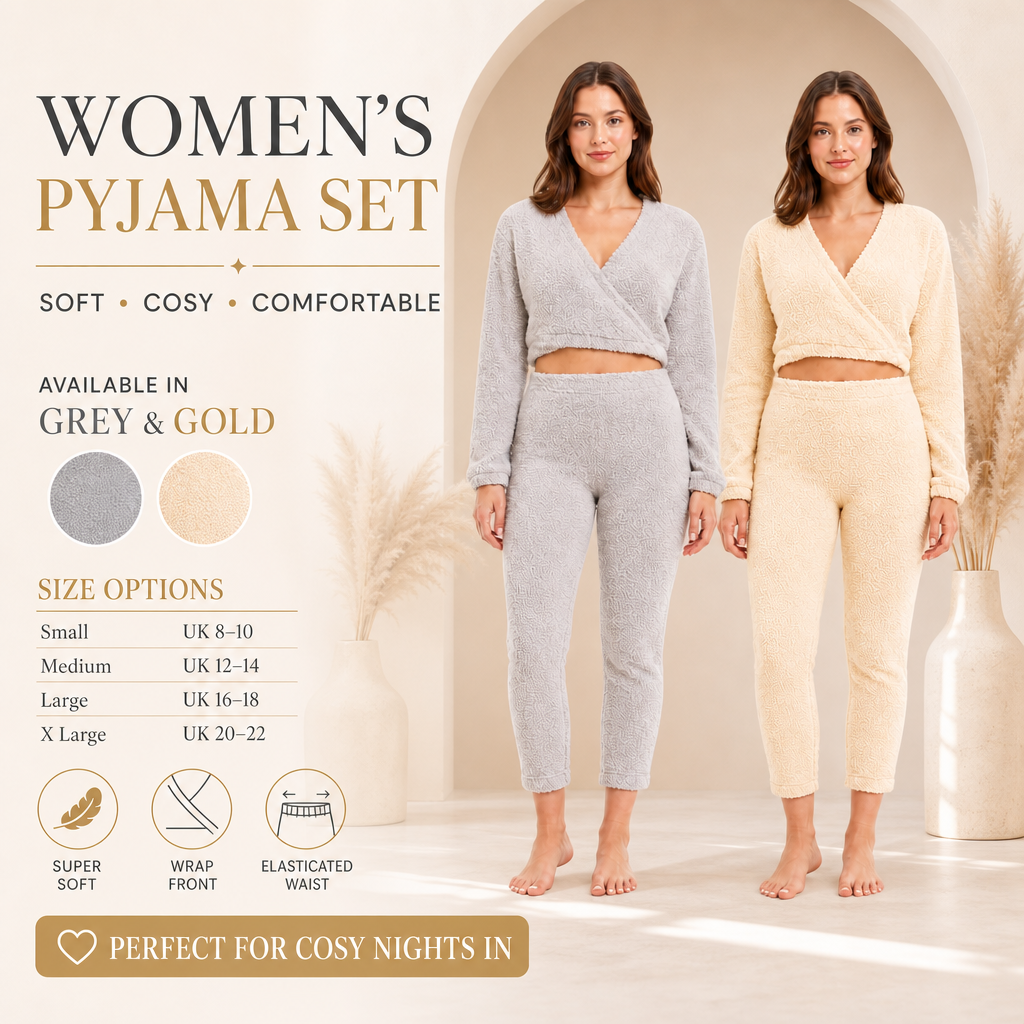 Daisy Dreamer Dames Teddy Fleece Loungewear Set Met Lange Mouwen Overslag Top En Stretch