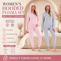 Daisy Dreamer Hooded Pyjama Set Womens Pink Grey Long Sleeve Hoodie and Pants Luxurious