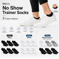 Sock Stack Men's No Show Trainer Socks 6 Pairs Low Cut Non-Slip Heel Grip UK 6-11