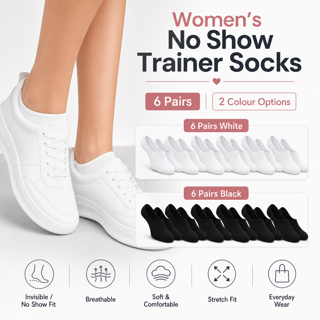 Sock Stack Women's No Show Trainer Socks 6 Pairs Low Cut Non-Slip Heel Grip UK 4-8