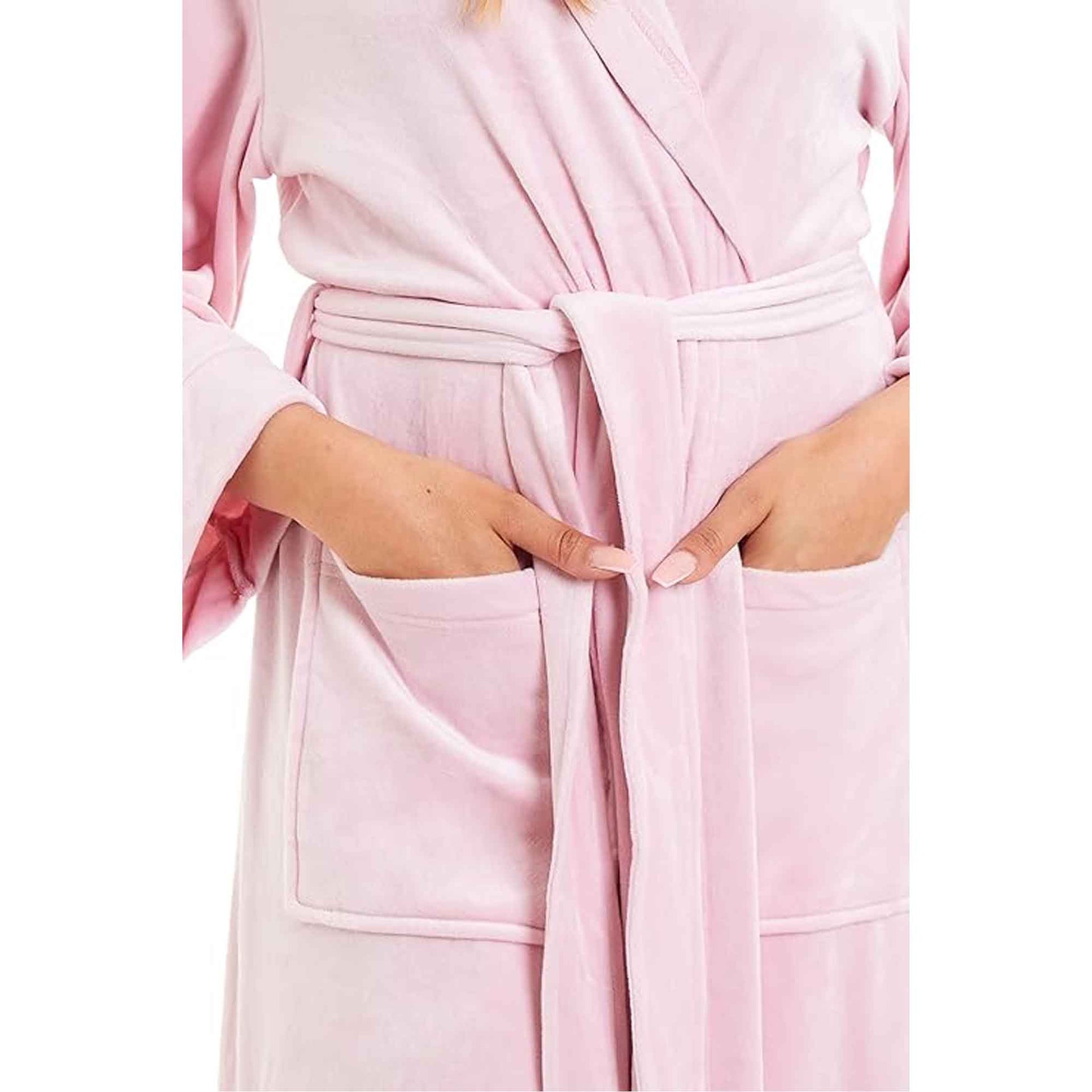 Elegant Women's Hooded Velour Robe Ultra-Soft Luxurious Bathrobe Perfect for Lounging Spa and Gym in Pink and Grey Adjustable Fit Multiple Sizes by Daisy Dreamer Robe