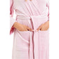Elegant Women's Hooded Velour Robe Ultra-Soft Luxurious Bathrobe Perfect for Lounging Spa and Gym in Pink and Grey Adjustable Fit Multiple Sizes by Daisy Dreamer Robe