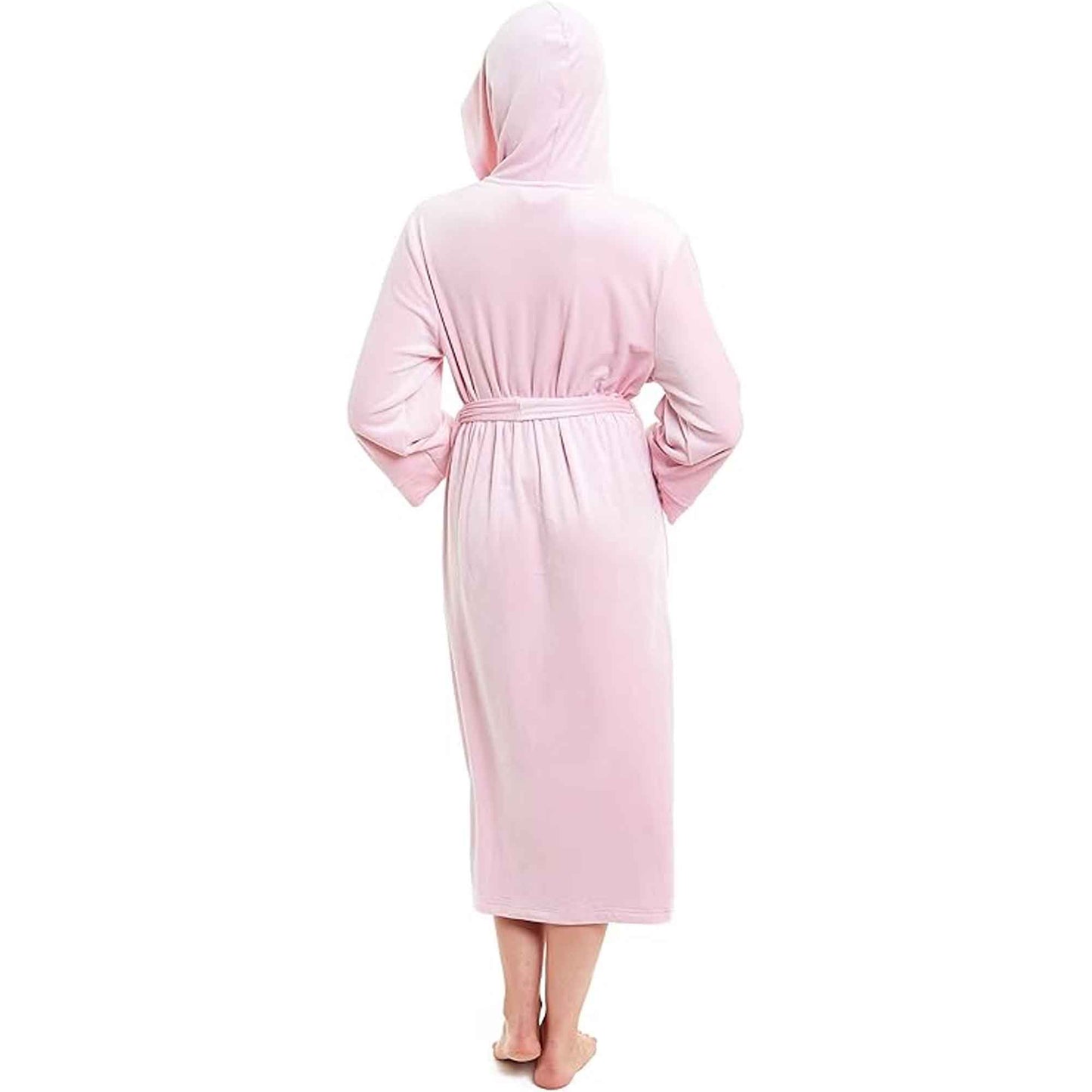 Elegant Women's Hooded Velour Robe Ultra-Soft Luxurious Bathrobe Perfect for Lounging Spa and Gym in Pink and Grey Adjustable Fit Multiple Sizes by Daisy Dreamer Robe