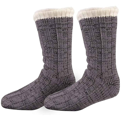 Extra Warm Men's Thermal Chunky Slipper Socks with Non Slip Grips Sherpa Fleece Lining Ideal for Home Lounging and Cold Weather UK 6-11 EU 39-46 Black Grey by Sock Stack GREY / 6-11 Socks