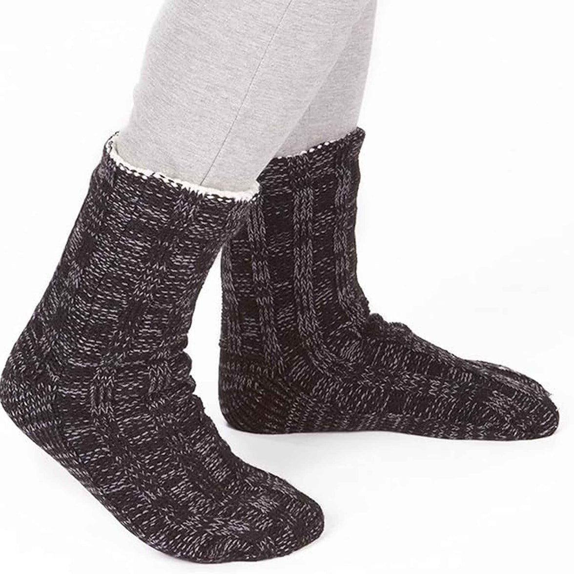 Extra Warm Men's Thermal Chunky Slipper Socks with Non Slip Grips Sherpa Fleece Lining Ideal for Home Lounging and Cold Weather UK 6-11 EU 39-46 Black Grey by Sock Stack Socks