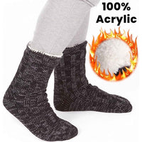 Extra Warm Men's Thermal Chunky Slipper Socks with Non Slip Grips Sherpa Fleece Lining Ideal for Home Lounging and Cold Weather UK 6-11 EU 39-46 Black Grey by Sock Stack Socks