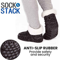 Extra Warm Men's Thermal Chunky Slipper Socks with Non Slip Grips Sherpa Fleece Lining Ideal for Home Lounging and Cold Weather UK 6-11 EU 39-46 Black Grey by Sock Stack Socks