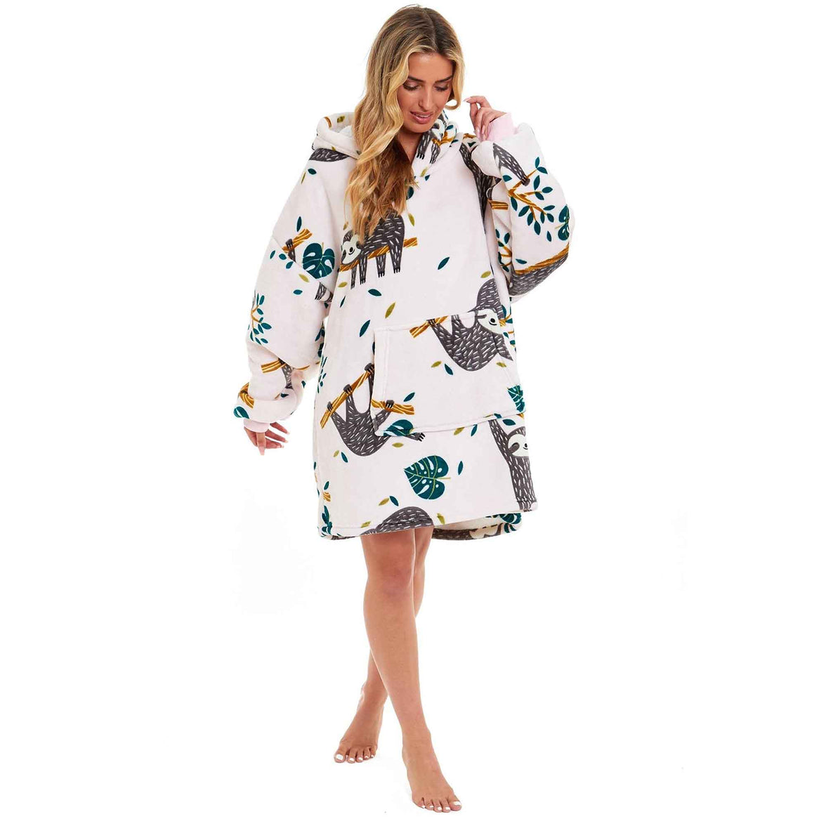 Giant Cozy Sloth Hooded Blanket Ultra Soft Sherpa Fur Plush Flannel Fleece Oversized Hoodie Sweatshirt for Adults and Kids Premium Loungewear by Daisy Dreamer Hooded Blanket