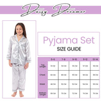 Girls Long Sleeve Satin Silk Pyjama Set Comfortable Button-Down Sleepwear in Black Pink Grey Sizes 5-14 YRS by Daisy Dreamer Pyjamas
