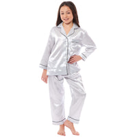 Girls Long Sleeve Satin Silk Pyjama Set Comfortable Button-Down Sleepwear in Black Pink Grey Sizes 5-14 YRS by Daisy Dreamer Pyjamas