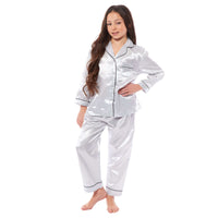 Girls Long Sleeve Satin Silk Pyjama Set Comfortable Button-Down Sleepwear in Black Pink Grey Sizes 5-14 YRS by Daisy Dreamer Pyjamas